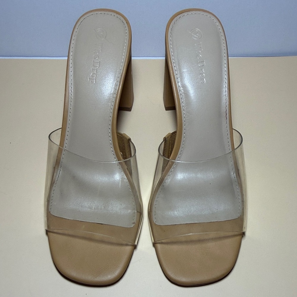 Clear Strap Tan Heeled Sandals - Womens